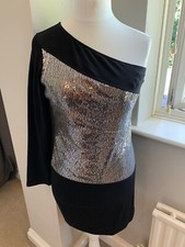 Women's BooHoo party dress black and sequenced size 12