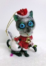 CAT LOVERS BLUE EYED CAT WRAPPED IN CHRISTMAS LIGHTS CHRISTMAS ORNAMENT NEW