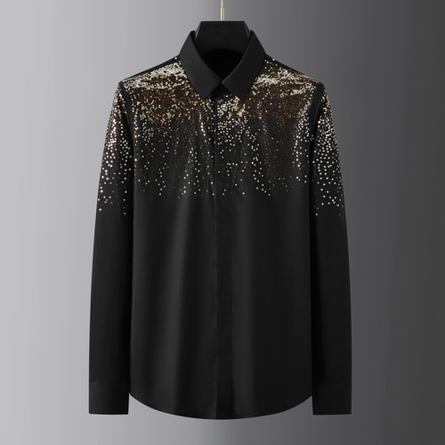 Men Gold Embroidery Light Luxury Fashion Long-sleeved Shirts Casual Business Top - Bild 2 von 26