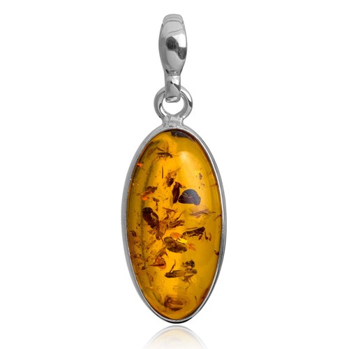 925 Solid Sterling Silver Honey Baltic Amber Designer Oval Beautiful Pendant - Picture 1 of 5