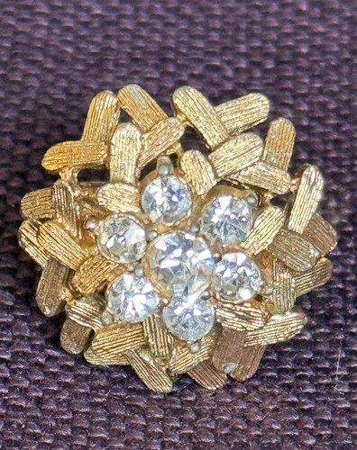 RARO anello cocktail vintage CORO tono oro strass FIRMATO regolabile - Foto 4 di 7