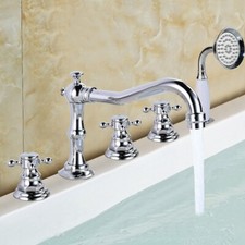 Polished Chrome Brass 5 Hole Roman Tub Bathtub Faucet with Hand Shower Spray
