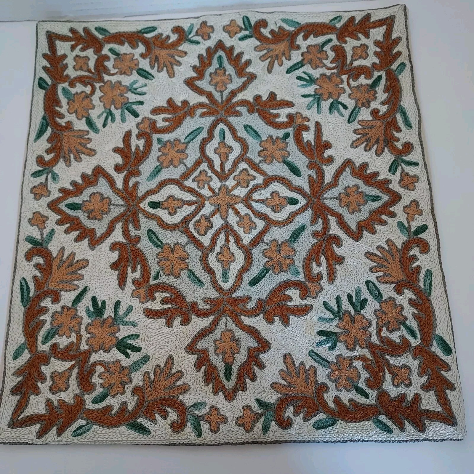 Pr. Vtg Hand Embroider Kashmiri Kashida Chain Stitch Fall Floral Pillow Covers 