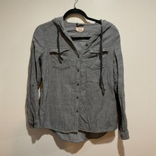 Boston Traders Gray Button Up Long Sleeve Hooded Shirt Jacket, Womens Size Small