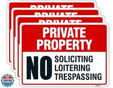 Large Private Property No Trespassing Sign,No Loitering sign,No Soliciting Si