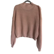 Women's 1X Pink Mock Neck Knit Sweater Preppy Pullover Minimalist