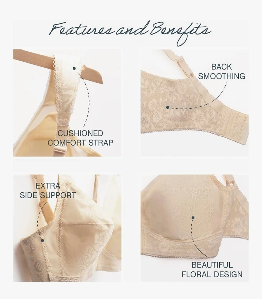 ¡OFERTA! 50DDD Playtex 18 Hour Style 4693 Wirefree, 4 Columnas Ganchos Traseros, Blanco, NUEVO Foto 4 de 4