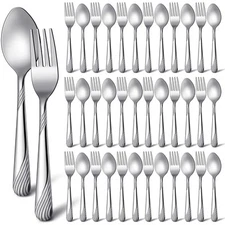50 Pcs Forks and Spoons Silverware Set Stainless Steel Flatware Cutlery Set H...