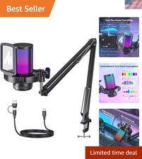 Elite Gaming USB Microphone with Noise Cancellation RGB Lighting - Plug Play