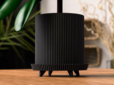 3D Printed PLA Round Black Plant Pot + Saucer, Drainage, 7.5in, 1.6 gal
