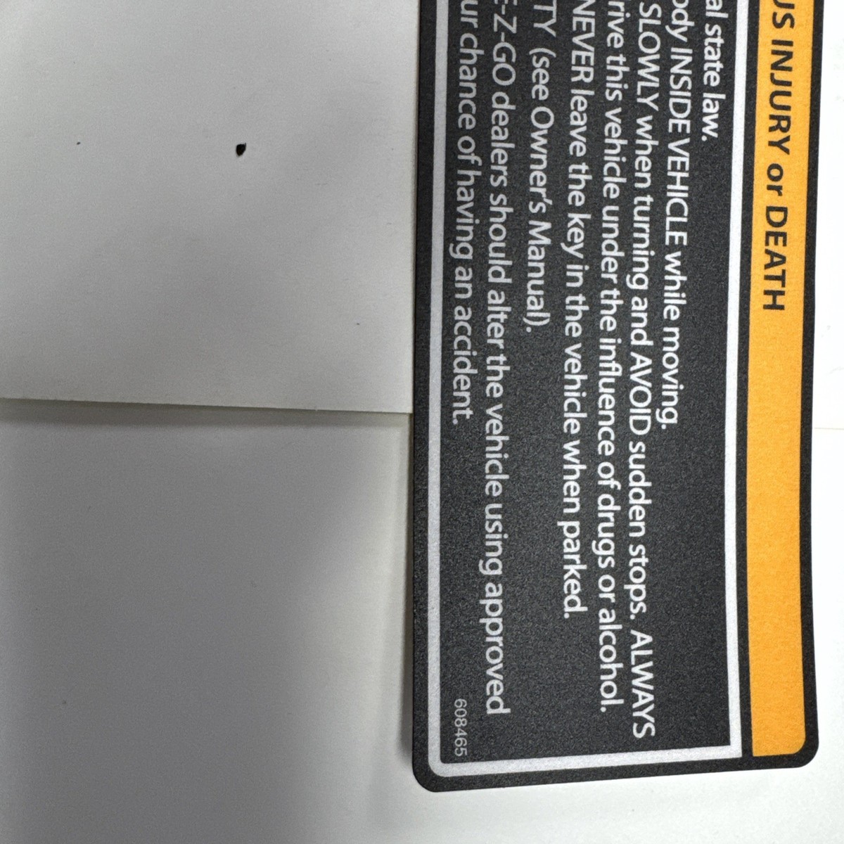 Dash Safety Label Decal for EZGO TXT Golf Cart 1996-2013 Genuine