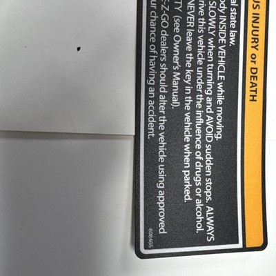 Dash Safety Label Decal for EZGO TXT Golf Cart 1996-2013 Genuine