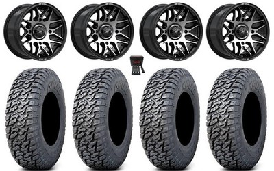 MSA Radar 15'' Wheels Black/Machined 33'' Daemon Tires Honda Pioneer 1000 / Talon