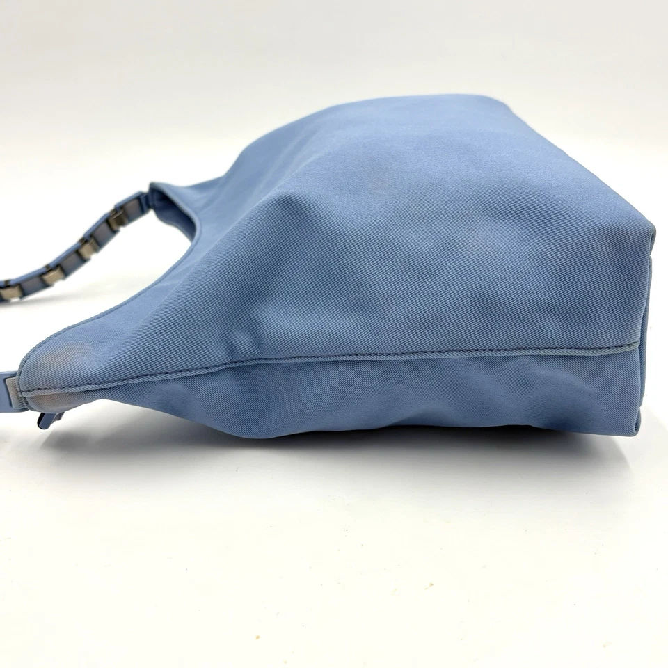 Auth Salvatore Ferragamo Vara Chain Nylon Shoulder Bag Blue 2Y1799 - Image 4 of 4