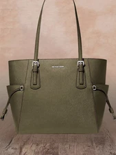 Michael Kors Voyager Women Large Green Leather Shoulder Tote Bag Handbag Purse