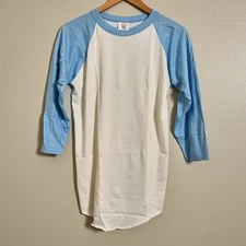 Vintage 80s Cal Cru Light Blue Sleeve Baseball T-Shirt Unisex M NOS