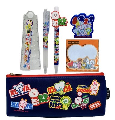 Color In BT21 RJ Pencil, Gel Pen, XL Eraser, Ruler, Sticky Notes & Pencil Bag