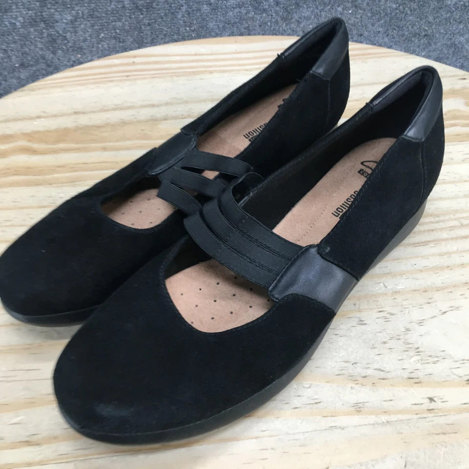 Clarks Zapatos Mujer 10 M Idella Cate Informales Sin Cordones Mary Jane Pisos Negro Gamuza Foto 3 de 4