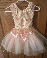 Weissman Girls Pink Gold Sequin Tutu Dance Dress Layered Tulle Size SC