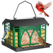 Bird Feeders for Outdoors Hanging, Metal Bird Feeder with Double Suet Cage Weath