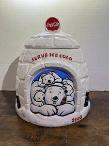 Coca-Cola 2005 Polar Bear Igloo Cookie Jar Serve Ice Cold Houston Harvest