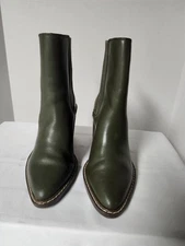 Crown Vintage Women's  Green Leather  Pointed Toe Block Heel Ankle Boots Size...
