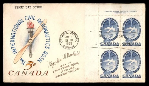 Mayfairstamps Canada FDC 1955 Civil Aeronatics Barfield Hand Painted block First