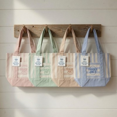 Trader Joe s Mini Pastel Stripe Canvas Tote Bag/Set oF 4 or 2 or 1 - YOUR CHOICE