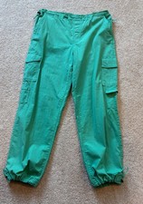 Green Parachute Cargo Pants, Adjustable Waist, Size L