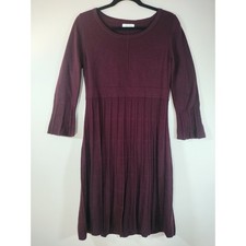 Calvin Klein 3/4 Sleeve Pleated Knit Sweater Dress Plum