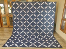 Geometric Handwoven Cotton Rug Color Blue and Beige Handmade Design Carpet Rug