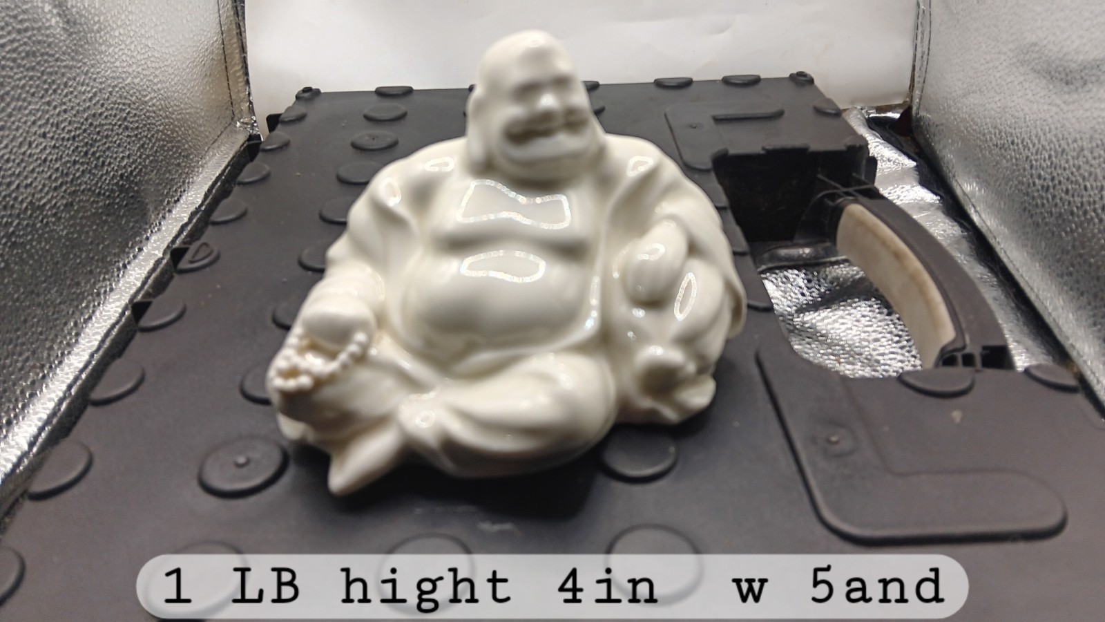 White Glazed Ceramic Laughing Buddha Figurine 4" Tall 5" Wide 1 lb Decor