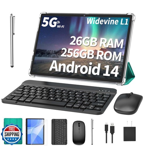 Android Tablet with Keyboard, 26GB RAM, 256GB ROM(1TB Expand), 10.1 inch Andr