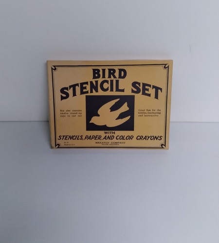 Antique Stencil Set Birds Animals Crayons Box Makatoy Company Racine, WI 1920's