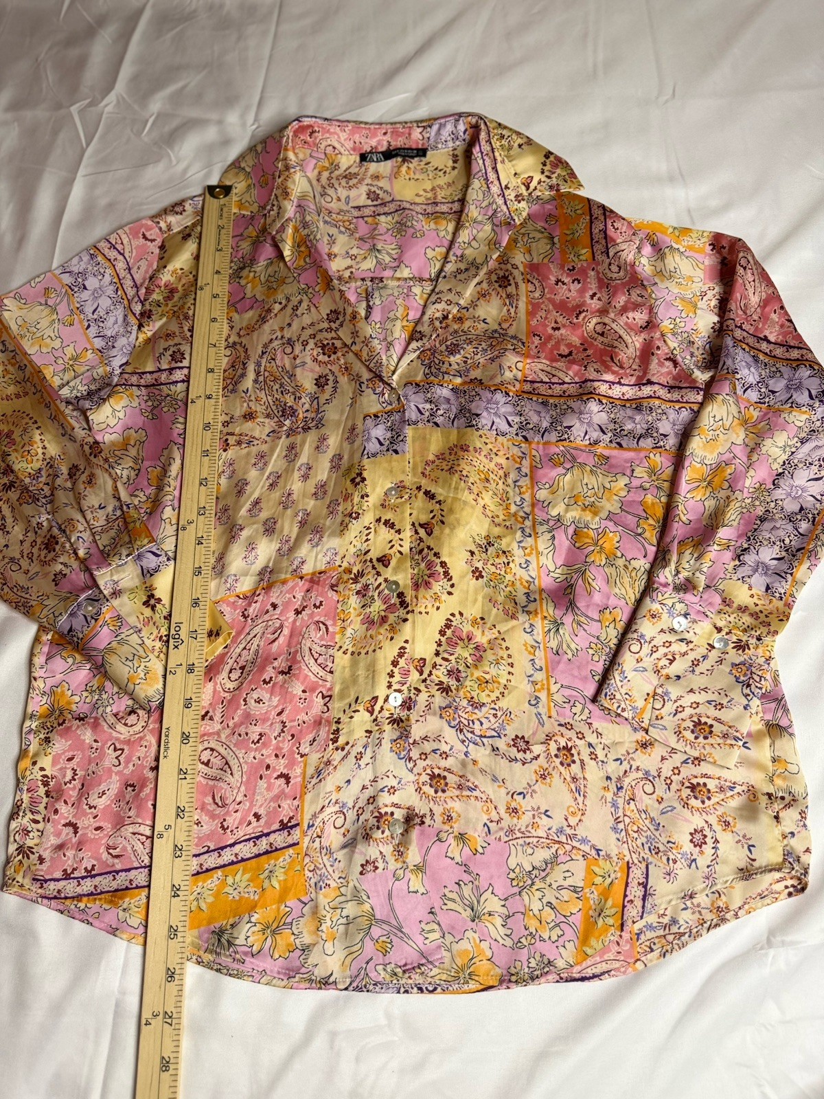 Zara Lightweight Button Down Patchwork Print Vibr… - image 5