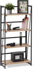 - Libreria Pieghevole, Struttura in Metallo, 4 Ripiani in Legno, Soggiorno, Came