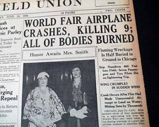 THE NORTHERN LIGHT Chicago World's Fair Airplane Crash Disaster 1933 Newspaper