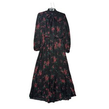 Lauren Ralph Lauren Dress Womens Medium Black Red Floral Long Sleeve Ruffle Bow