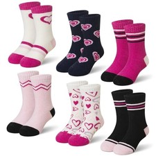 Kids Merino Wool Socks Boys Girls Thermal Winter Hiking 4-7 Years Heart Stripe