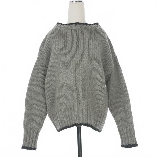 Ichi Wool Knit Pullover Sweater Long Sleeve Gray Black Free Size Women's