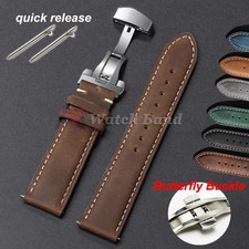 Calfskin Leather Watch Band 18mm 20mm 22mm 24mm Butterfly Clasp Buckle Men