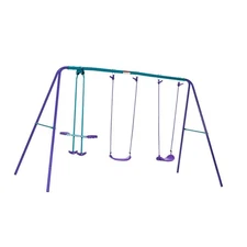 Backyard Swing Set with Glider & Swings, Adjustable Heights for Kids, Metal