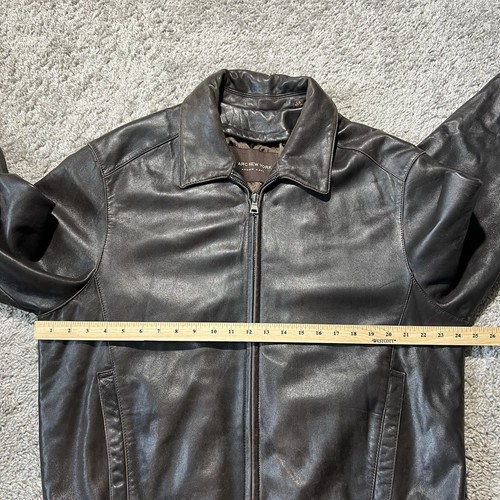 Andrew Marc New York Mens Full Zip Brown Leather Bomber Jacket Soft Large Vtg - Picture 9 of 13