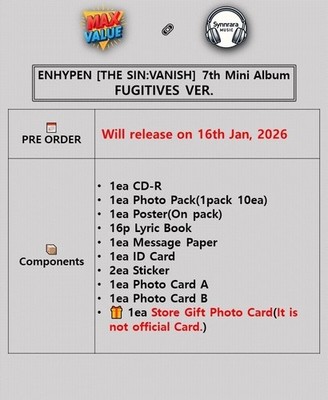 ENHYPEN THE SIN:VANISH 7th Mini Album FUGITIVES Ver/CD+10Foto+Buch