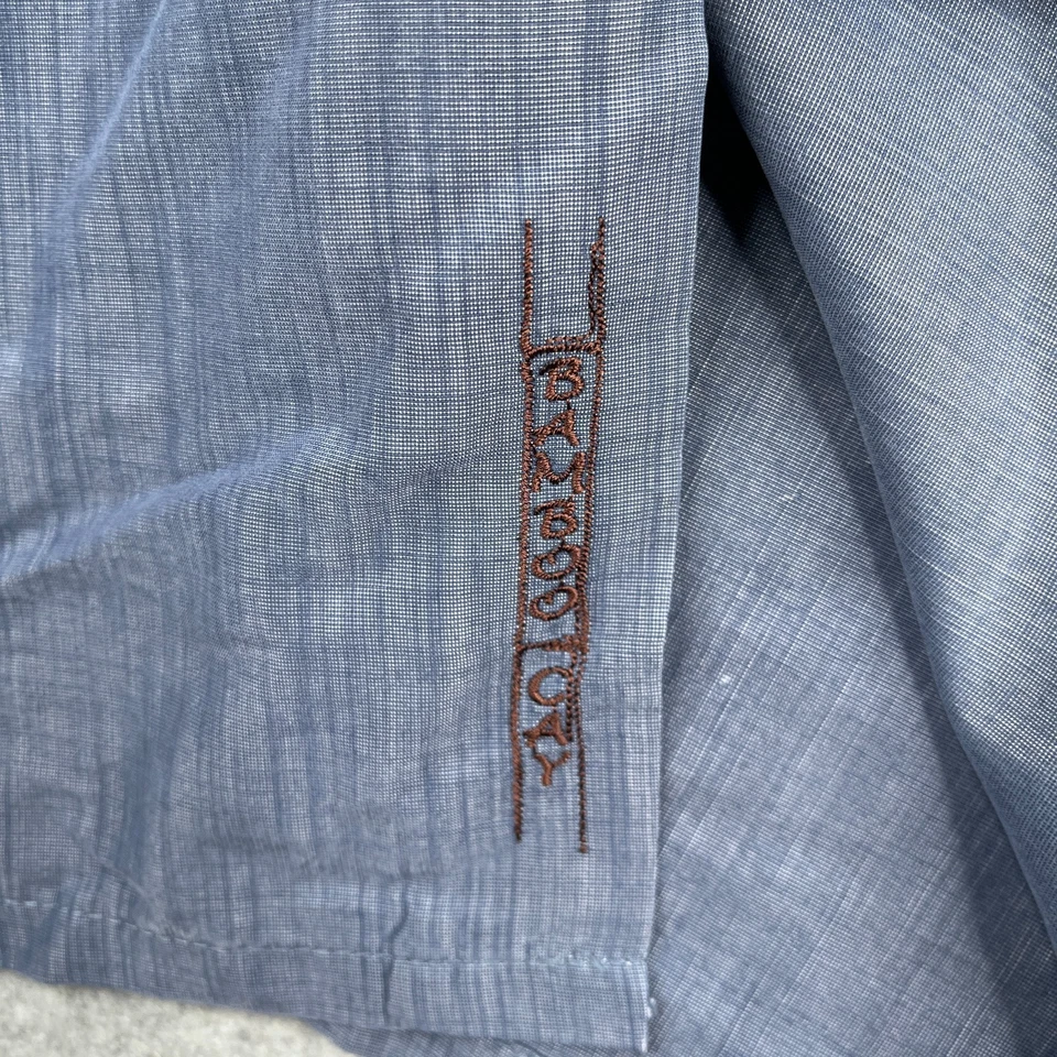 Camisa Bamboo Cay 3XL Azul Tropical Bordada Abotonada Manga Corta Hombre Foto 4 de 4