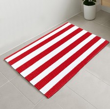 Christmas Holidays Large Red White Stripe Soft Chenille Bath Mat Rug 36" x 24"