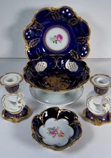 Cobalt Porcelain Lot GDR Weimar Bohemia Bowls Candlesticks Echt Kobalt Vintage