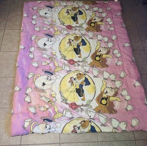 Vintage Twin Disney Beauty The Beast Comforter Pink RARE Reversible Good Condit