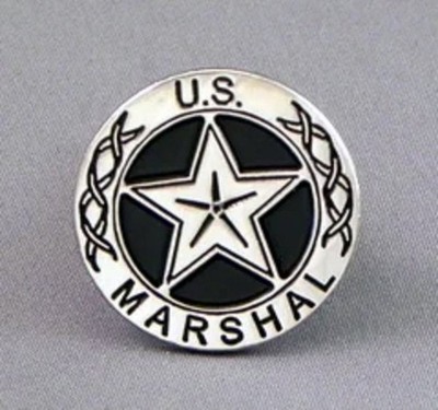 United States Marshal pin badge.Black and silver. Law keeper. Metal Enamel. USA