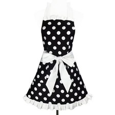 Hyzrz Cute Apron Retro Black Polka Dot Retro Ruffle Side Vintage Cooking Apro...